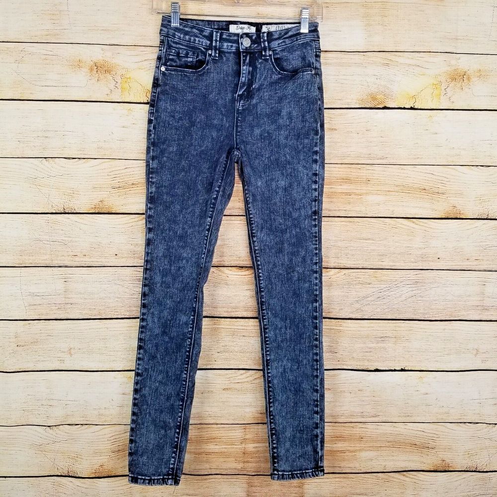 Indigo Reign Women‎ Sz 3 Mid Rise Ankle Stretch Distressed Skinny Jean Acid Wash